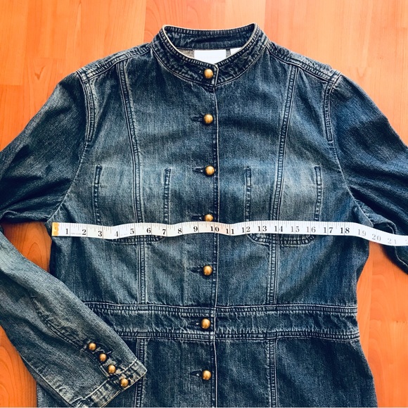 LIZ CLAIBORNE | Jean Jacket Blazer w/ Brass Buttons & Mandarin Collar Size L - Picture 13 of 15